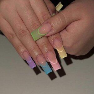 24pcs Long Square Pastel French Manicure - Press-On Nails New